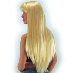 CARNEVALE PARRUCCA LUNGA BIONDA CON FRANGIA