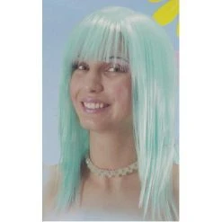 CARNEVALE Parrucca Azzurra/verde Liscia Con Frangia