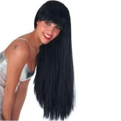 CARNEVALE Parrucca Lunga Nera Con Frangia