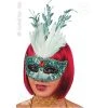 CARNEVALE MASCHERA IN TESSUTO VERDE ACQUA C/PIUME, GEMMA, PAILLETTES E GLI